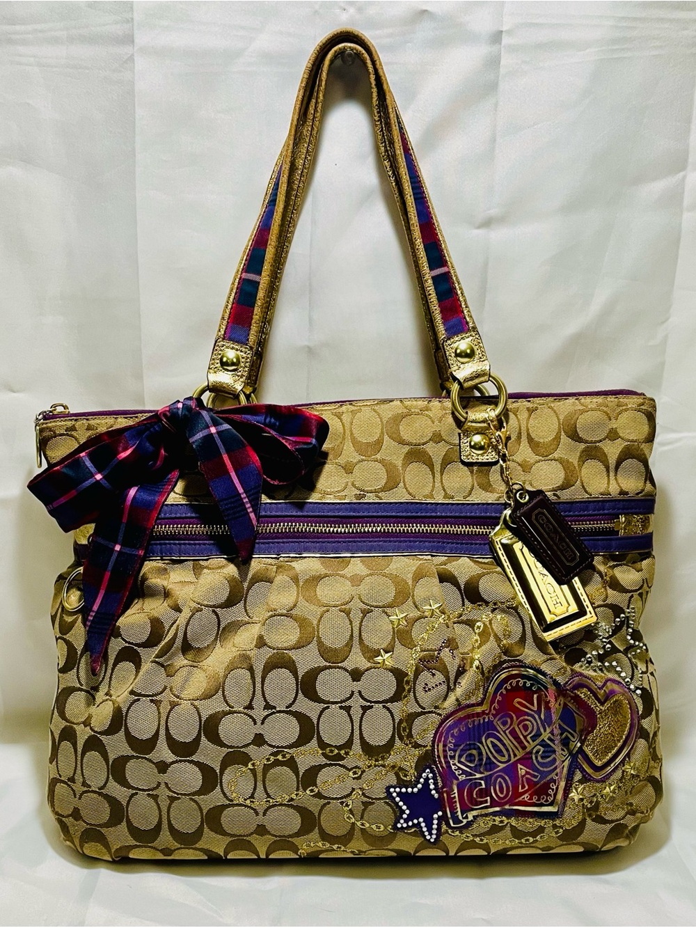 Coach Poppy Tartan Plaid Applique Glam  ✨Y2K ✨ Tote (Style No. 15882).